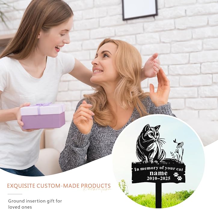 Personalized Memorial Marker for Departed Feline Friends, Handcrafted Cat Grave Stone