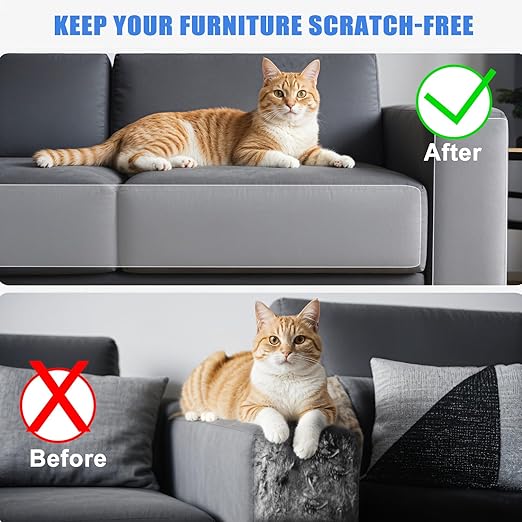 Cat Scratch Furniture Protector, Cat Couch Protector from Cat Claws, Clear Anti-Cat Scratch Tape for Furniture, Sofa, Carpet & Door, Cat Furniture Protector for Pet & Kid Safe Use, 2 Rolls, 12" x 98"
