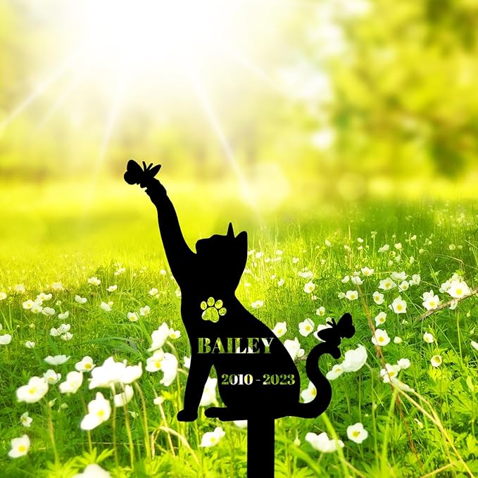 Custom Cat Memorial Grave Marker Garden Stake, Personalized Butterfly Cat Memorial Stake Grave Marker, Cat Memorial Gift, Customized Cat Memorial Plaque Grave Marker Pet Loss Stake