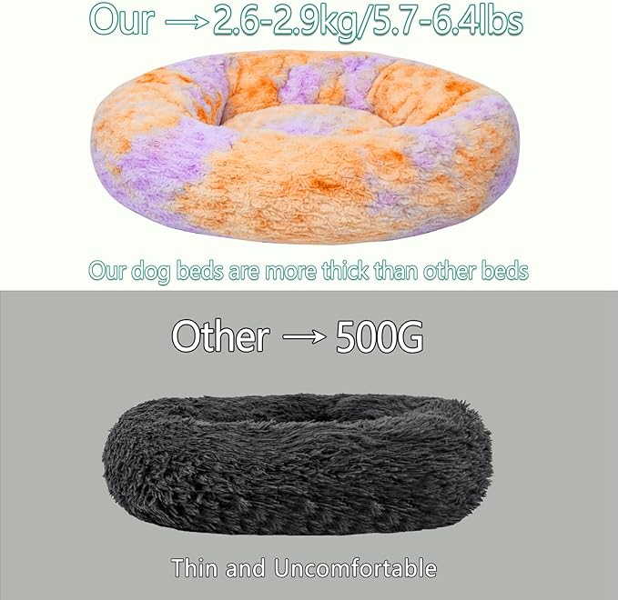 Calming Dog Bed for Big Dogs, 39'' Round Anti-Anxiety Warm Fluffy Plush Faux Fur Bed, Soft Anti-Slip Donut Washable Big Pet Bed, Cozy Big Dogs Bed, Fits up to 100 lbs Pets