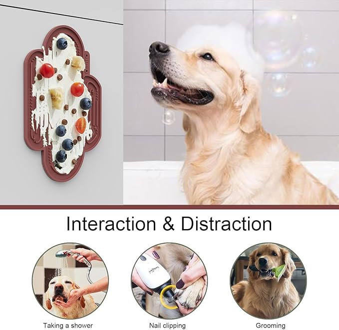 OHMO-Cactus Lick Mat for Dogs and Cats(2 Pack) Easy to Clean Pet Slow Feeder with Suction Cups, Licking Pad for Anxiety Relief and Boredom Reduction(Coral&Mars)