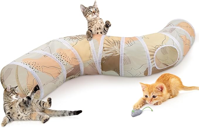 Glittme Cat Tunnel, Cat Tunnels for Indoor Cats, S-Shape Cats Cave with Cat Toys, Foldable Cat Tubes and Tunnels for Cats, Rabbit, Puppy, Guinea Pig