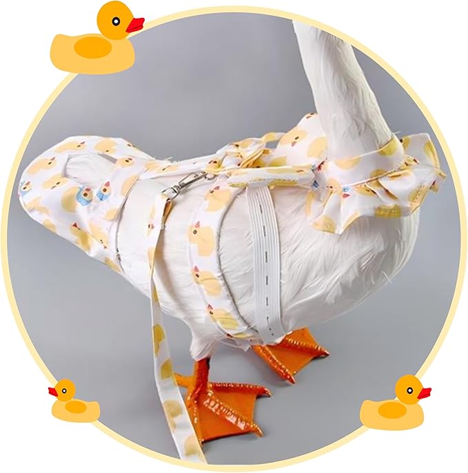 Duck Chicken Harness & Diapers with 4.8-FT Leash Rope & Washable Adjustable Elastic Reusable Diaper Nappy Poultry Cloth for Goose Hen (M, Little Yellow Duck)