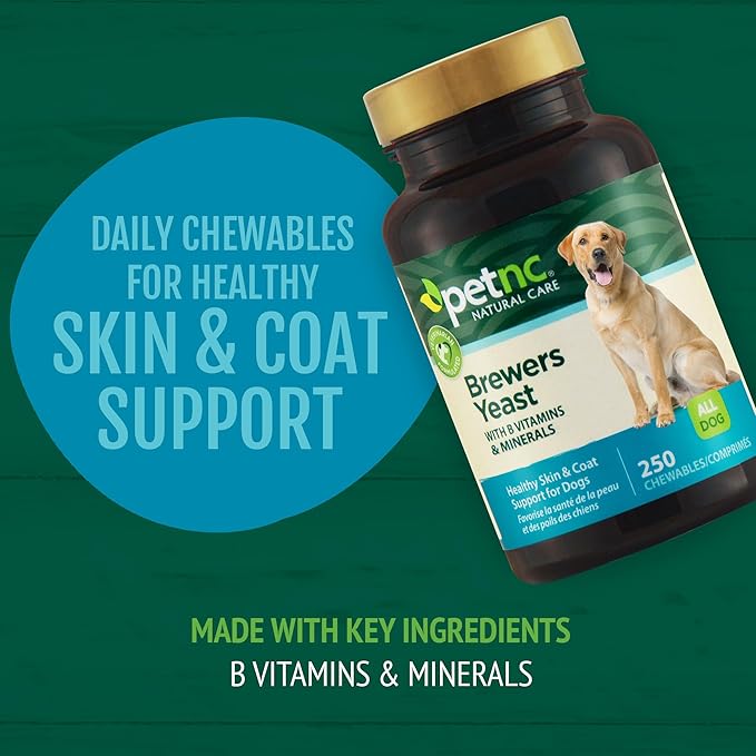 Petnc Natural Care Brewers Yeast Dog Skin and Coat Supplement (250 Chewables), With B Vitamins, Antioxidants & Minerals, Promotes Healthy Skin & Glossy Coat, For Dogs 10 Lbs & Over