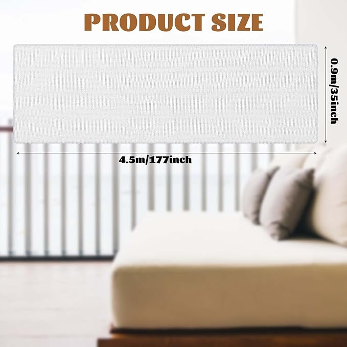 Hosuly Banister Guard 15 x 3 ft Balcony Netting for Kids Pets Stairway Safety Net Baby Fence Door Balcony Netting Safety Mesh Stair Net with No Drilling for Apartment Railing(White)