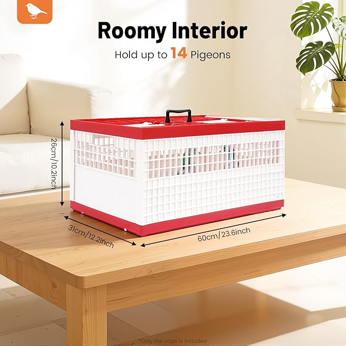 Plastic Foldable Pigeon Carrier Cage, Racing Pigeon Carrier Box with Handle 23.6"X12.2"X10.2" Portable Bird Travel Carriers Cage Bird Training Basket with 2 Side Doors and 2 Top Department