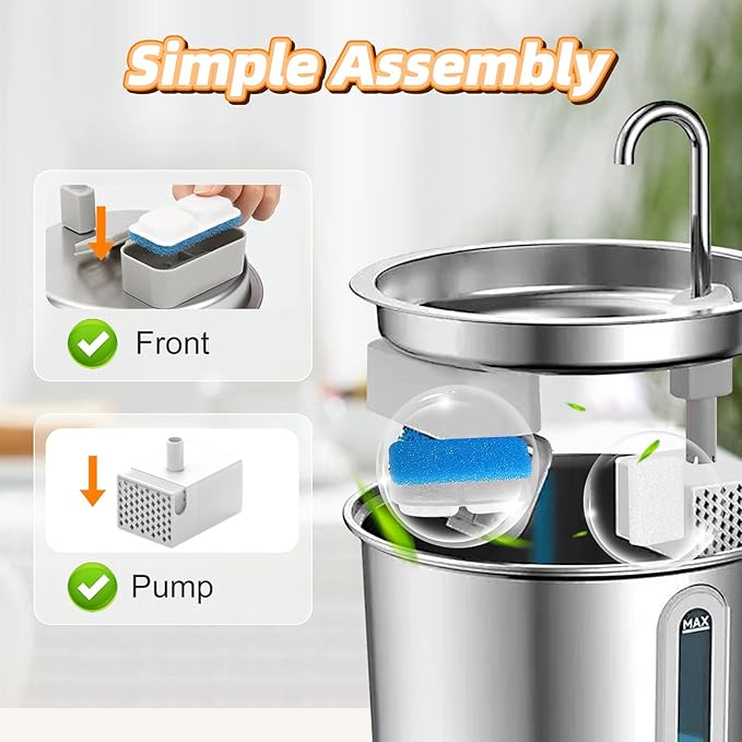 8 Sets Cat Water Fountain Filter Compatible with oneisall 67oz/2L Stainless Steel Cat Water Fountain, Activated Carbon Ion Resin Food Grade PP Cotton, Fresh and Clean
