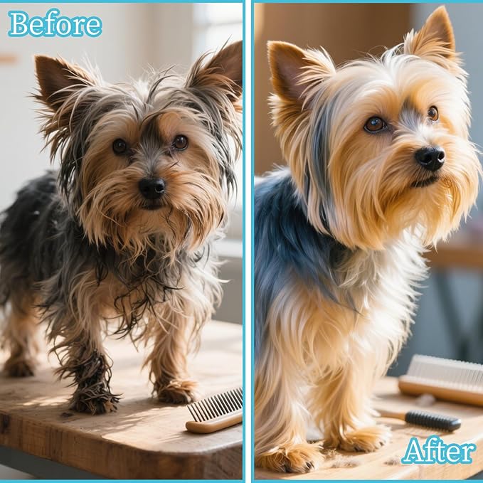 Comma-Shaped Small Dog Brush and Cleaning Comb, Fit for Yorkie, Shih Tzu, Maltese Maltipoo Pomeranian - Gentle Soft Bristles for Effortless Pet Hair Removal, Puppy Essentials (Gradient Color)