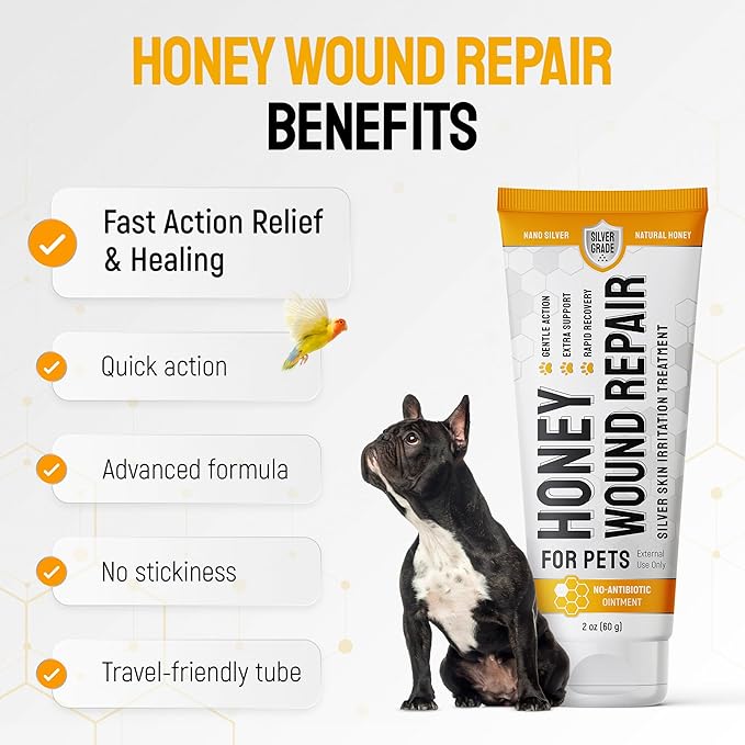 Best Hot Spot Treatment for Dogs – No Antibiotic Wound Ointment for Dogs & Cats for Irritation & Scratches – Honey Wound Repair Gel (2 oz) – Colloidal Silver – Better with Cat Cones to Stop Licking
