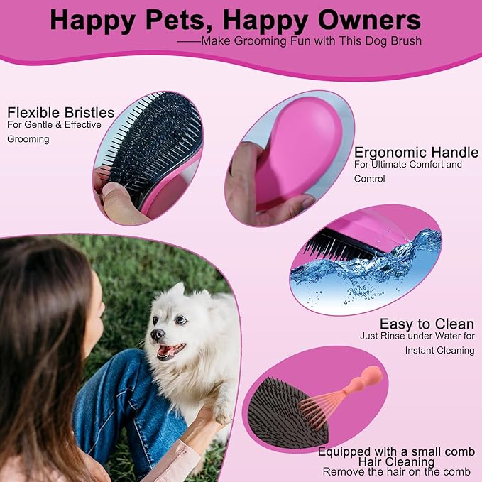 Puppy Brush for Small Dogs - Soft Dog Brush - Perfect Yorkie, Shih Tzu, Maltipoo & Maltese Grooming - Gentle Hair Remover for Easy Pet Grooming at Home (Pink)