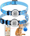 Breakaway Safety Cat Collar with QR Code ID Tag, 2 Pack Reflective Lightweight Kitten Collars – Silent Durable Collar with Online Pet Info Profile, Blue
