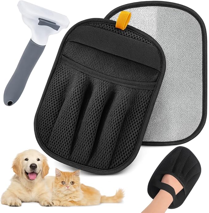 LuxUltra 2 Pet Hair Removal Glove Upgraded 5 Finger, Cat Hair Remover for Couch, Reusable Dog Hair Remover Electrostatic Magic Brush, Pet Hair Remover Glove for Laundry, Furniture, Carpet, Car Seat