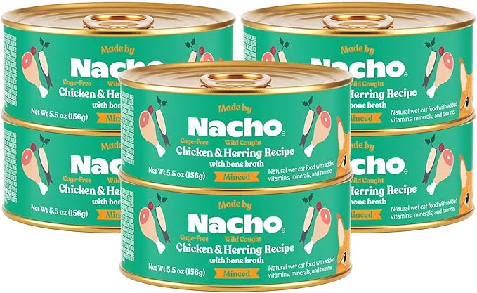 Made by Nacho Wild-Caught Chicken & Herring Recipe with Bone Broth Minced Wet Cat Food, 5.5-oz can, Case of 6