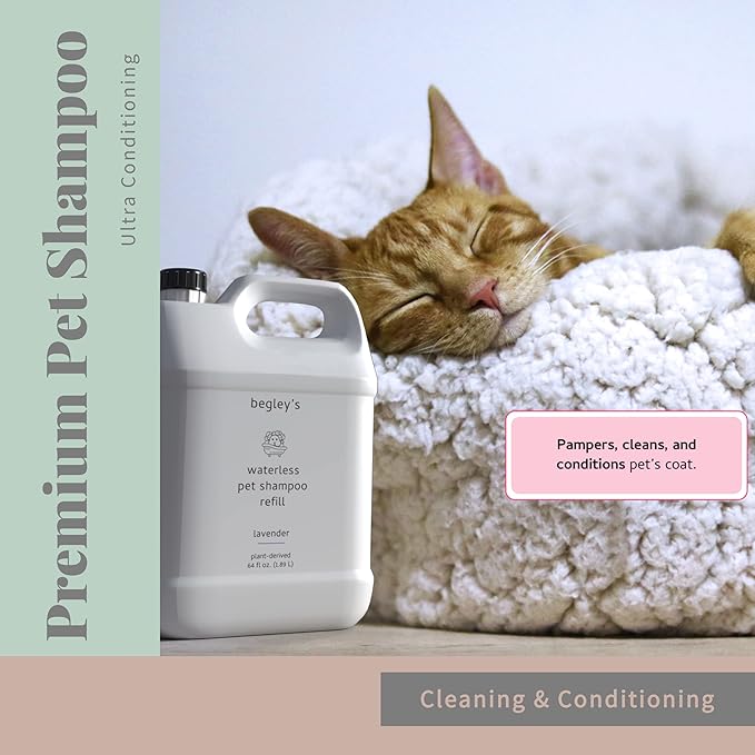Begley’s No Rinse Waterless Pet Shampoo, Bathless Cleaning, Deodorizing, and Odor Removal for a Shiny, Fresh Smelling Coat - Effective for Dogs, Puppies, and Cats - Refill, Fresh Tea Tree