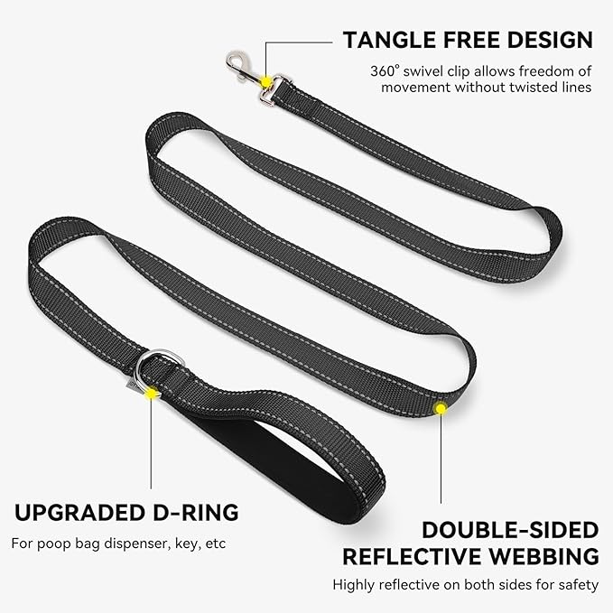 Joytale Dog Leash, 5 FT Double-Sided Reflective, Padded Handle Nylon Heavy Duty Leashes for Small Dogs Walking, Black