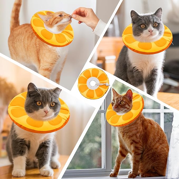 Seyezo Cat Cone Collar Soft, Cat Recovery Collar for Wound Healing Cute Donut Elizabethan Cone for Kittens, Adjustable Cones for Cats to Stop Licking Neck Protective Cones After Spay(Orange, Small)