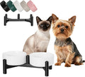 Raised Ceramic Dog Bowl Set - Elevated Double Dishes with Stainless Steel Stand - Food and Water Bowls for Small Dogs and Indoor Cats - Each Holds 1.6 Cups (10.8 fl oz) - White