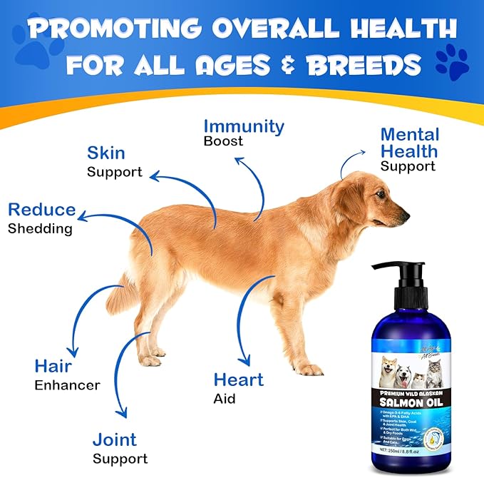 Alaskan Salmon Oil for Dogs 2Pcs, Omega 3 Fish Oil with Natural EPA+DHA Fatty Acids for Skin, Joints, Coat Health, Dog Skin and Coat Fish Oil Liquid Supplement, All Ages All Breeds 17.6fl.oz.(2 x 8.8)