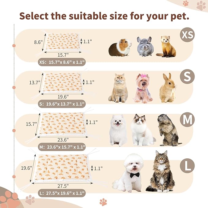 Reversible Silent Cat Bed Self Warming Pet Pad Thin Style Mat Washable Cushion Pad, Pad for Window Perch Outdoor Cat Houses, for Cats, Small Dogs, Rabbits, Non Electric,(Brown Puppy,S)