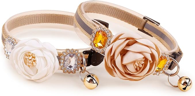 2 Pack Cat Collar Pink Floral with Bell and Removable Flower Bowtie Breakaway Adjustable Cat Collar for Girl Kitten Puppy Small Cats Dogs Daily Decoration (XQ9-4) (XQ9-4)