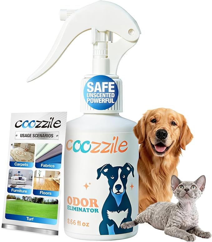 Pet Odor Eliminator, Odor Remover and Pet Spray Fragrance Free Colorless 3.38oz Spray, Safe Highly Effective Carpet and Cat Litter Deodorizer for Dogs and Cats