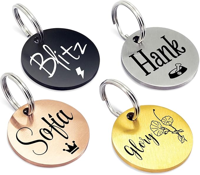 Ultra Joys Personalized Dog Tags for Pets - Durable Stainless Steel Customizable Dog Cat ID Tags - Dog Tags for Safety Optional Engraved on Both Sides -Birth Flower Round Dog Tag Small, Black