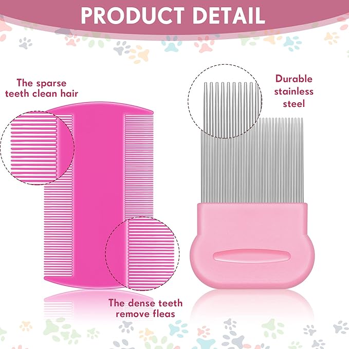 Maitys 8 Pieces Flea Lice Combs Double Sided Lice Cats Dogs and Nit Removal Hair Grooming Plastic and Metal Comb, Head Hair Comb for Pets and Humans(4 x 2 Inches, 2.24 x 2.24 Inches,Novel)