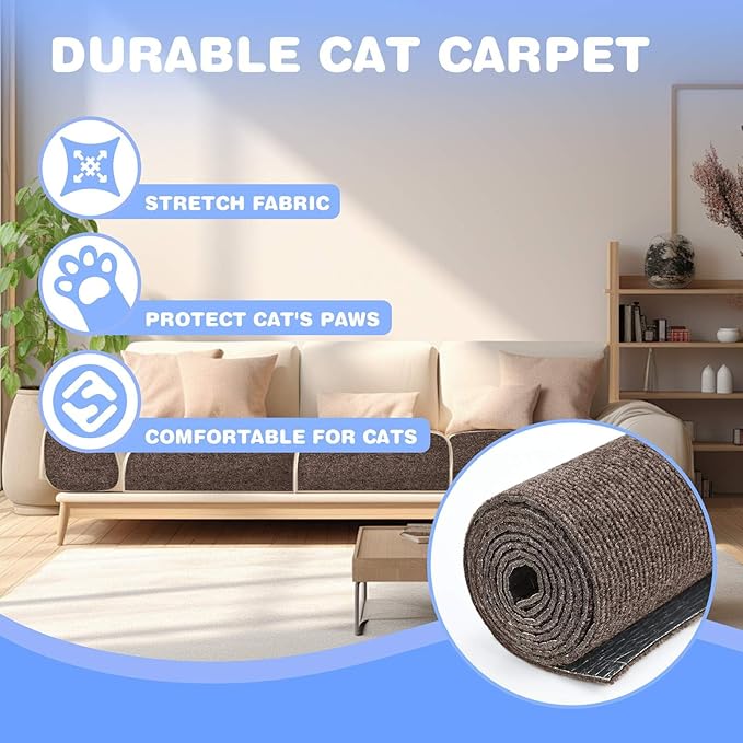 Cat Scratching Mat 78.7"x15.8" Self-Adhesive Cat Furniture Protector, Climbing Cat Scratch Pad for Cat Tree, Sofa, Wall, and Furniture DIY Protection(Brown)