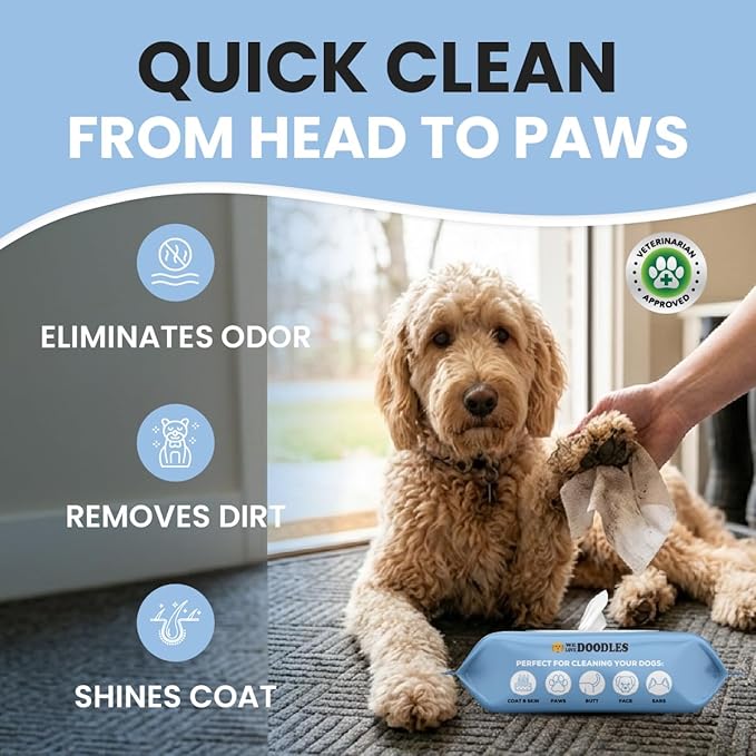 We Love Doodles Dog Wipes - Deodorizing & Cleaning Pet Wipes, for Coat, Face, Paws, Butt, & Body, Dog Essentials & Grooming Supplies, Made in USA, Unscented (400 Wipes)