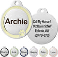GoTags Stainless Steel Pet ID Bone Round and Heart Shaped Tags with Enamel Paw Design, Personalized Dog and Cat Tags, up to 5 Lines of Custom Text, Engraved on Both Sides (Cream, Small Round)
