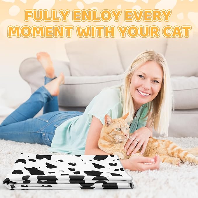 27.6" Cat Grooming Wrap for Cutting Nails, Cow Pattern Self-Adherent Fabric Wrap for Cats, Anti-Scratch Anti-Escape Multifunctional Cat Swaddle Tool for Teeth Brushing, Ear Cleaning