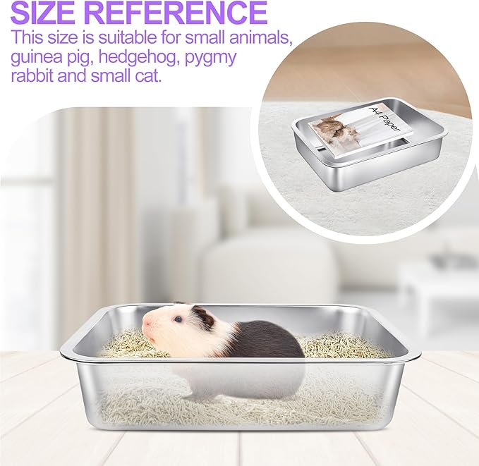 Stainless Steel Cat Litter Box Small 15.7" L x 11.8" W x 3.9" H Metal Litter Box Low Entry Kitty Cat Litter Pan Rustproof, No Smell for Rabbits, Newborn Cats, Ferrets, Guinea Pigs and Hamsters (S,1P)