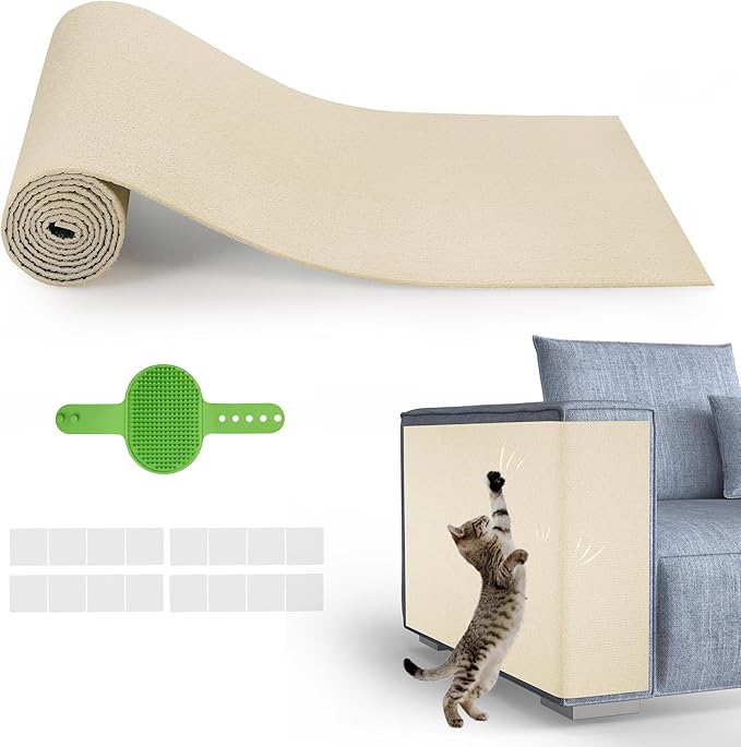 Cat Scratch Furniture Protector, 39.3''x15.8'' Trimmable DIY Self-Adhesive, Durable Corner Scratcher Couch Protectors from Cat Claws for Sofa, Tree Shelves & Scratching Posts (Khaki)