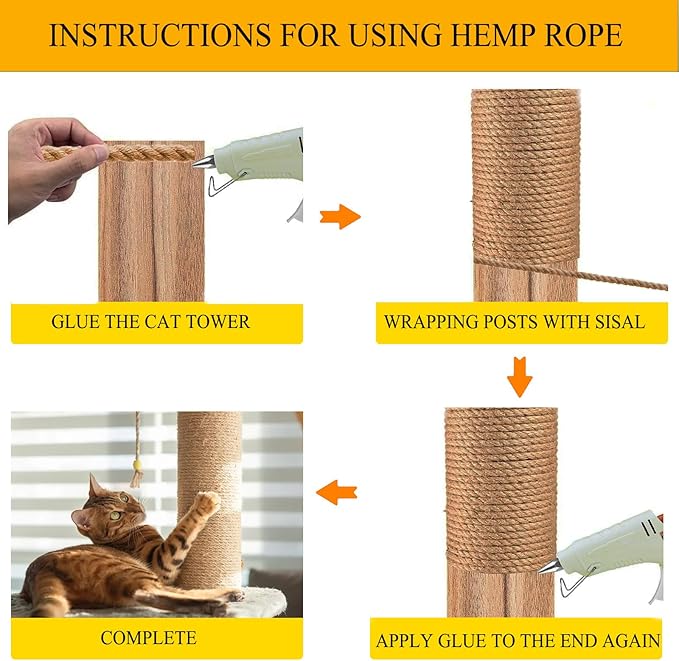 Natural Sisal Rope for Cat Scratcher - 100ft x 1/4" Durable Hemp Rope & Twine Cat Toy with Catnip, Includes Free Silvervine Sticks, Eco-Friendly for Cats & Kittens