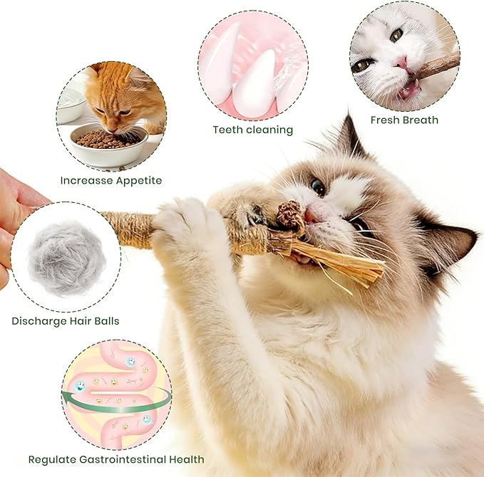 Silvervine Sticks for Cats and Cat Chew Rope Toy for Dental Care Teeth Cleaning,Interactive Cat Catnip Toys for Indoor Cats（9pcs）