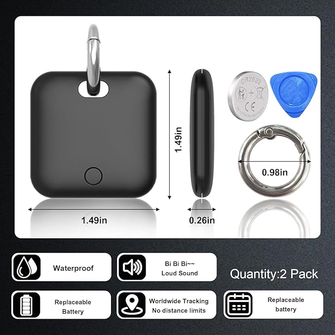 Smart Tracker Tags-2 Pack(iOS Only) Compatible with Apple with 1 Battery,Replaceable Battery,Bluetooth Luggage Smart GPS Tag Works with Apple Find My APP,Item Finders for Dog/Key/Luggage