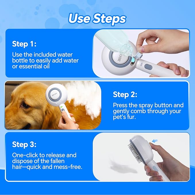 3-in-1 Pet Steam Brush for Dogs and Cats, Shedding & Grooming Comb for Long and Short Hair, Hair Removal with Spray and One-Click Release