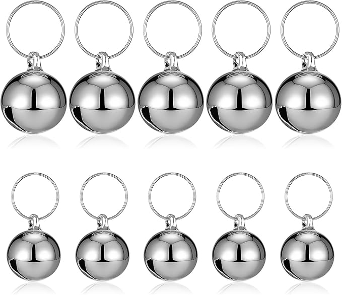 10 Pack Silver Dog Bell, Pet Bells Collar Bells for Small Dogs Cat Collar Charm Hanging Ring Decoration Pet Pendant Accessories Anti-Lost Training Bell DIY Crafts for Pets Daily Use (2 Sizes)