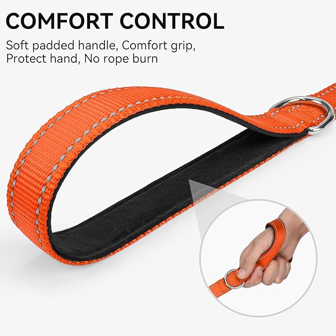 Joytale Dog Leash, 6 FT Double-Sided Reflective, Padded Handle Nylon Heavy Duty Leashes for Medium & Large Dogs Walking, Orange