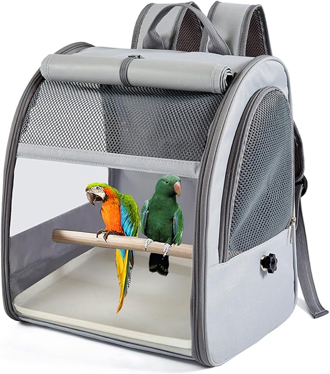Portable Breathable Bird Backpacks Carriers with Removable Tray and Shade Cloth for Small Parrots Travel Cage Compacts Bird Cage Backpacks