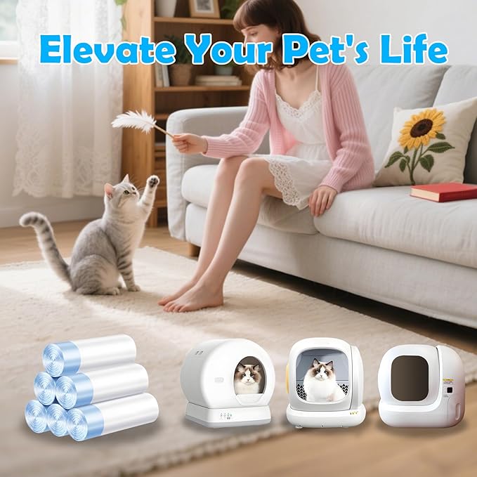 Cat Litter Bags 60 Count, 26.37"X15.74",Tear-Resistant Litter Box Liners,Automotic Litter Box Waste Bags,Thick Heavy Duty Drawstring Replacement Cat Box Liners Kitty Liter Bags for Cat Poop
