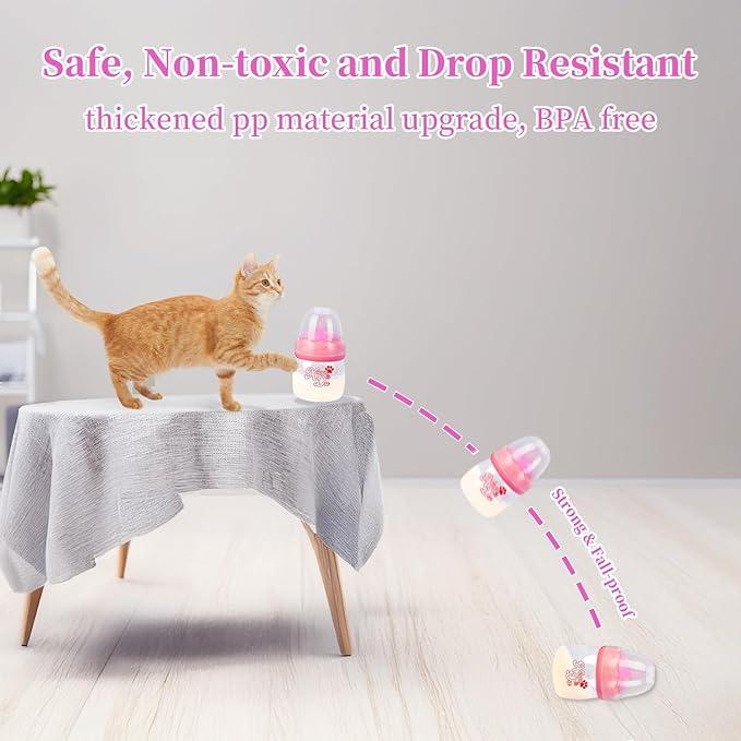 Pet Feeding Bottle and Syringes,60ml Nursing Bottle, 3 Sizes Nipples with Ventilation Valve Resistant Tearing Perfect for Puppies, Kittens, Small Wildlife (Pink)