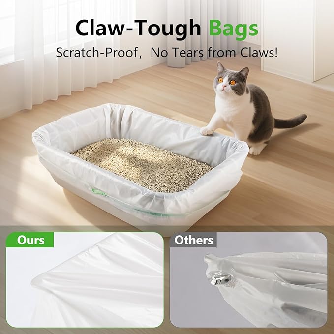 40 Count Cat litter Box Liners, 36" x 16" Large Extra Durable Heavy Duty Litter Pan Liner Bags with Drawstring Pre-Separated for Pet Kitty Litter Box Tray (Unscented)