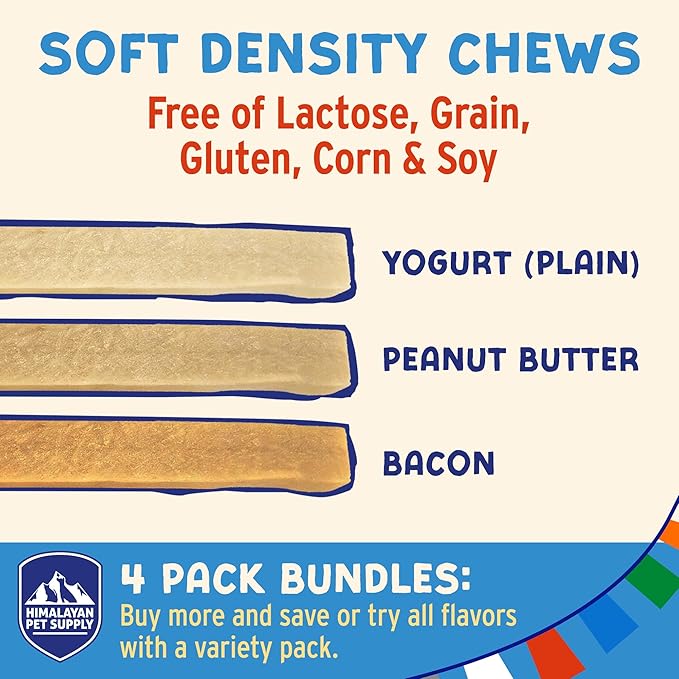 Himalayan Dog Chew Yogurt Sticks, Peanut Butter, Dog Treats with Prebiotics, Probiotics & Protein, Digestive Support, Lactose & Gluten Free, Natural Dog Treat for All Breeds, Made in America, 4pk