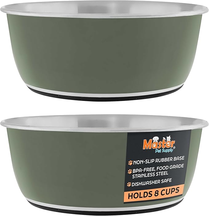 Master Pet Supply Stainless Steel Dog Bowls Set of 2 (64 Oz Each) with Non-Slip Rubber Base - Camo Patrol - Basic Dog Food Bowl Water & Food Bowls for Small Medium Large Dogs & Cats, Metal Dish