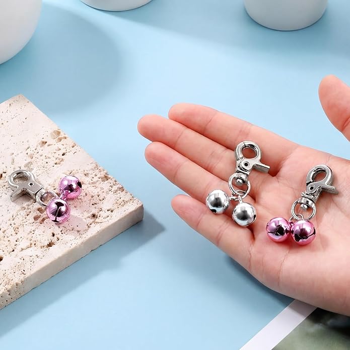 4PCS Bells for Dog Collars Cat Bells for Collar Loud Stainless Steel Dog Bell for Collar Accessories Training Collars Charm with Heavy Duty Snap Clips Christmas Gift (Silver & Purple)