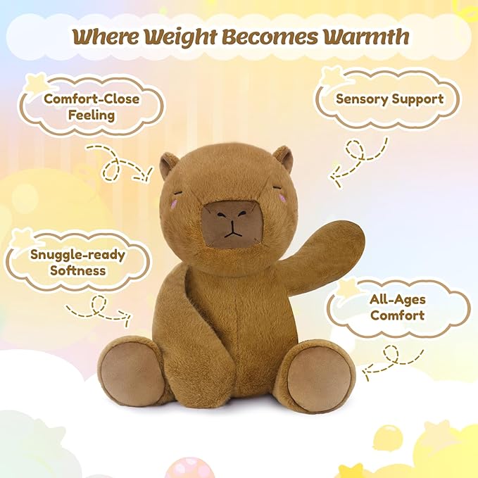 BRICHOEE Weighted Stuffed Animals, 5lbs Capybara Plush Sensory Weighted Capybara Stuffed Animals, Cute Plush Toy Caliming Plushie Pillow Birthday Gifts for Adults Baby Kids Boys Girls