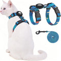Cat Harness and Leash Set with Airtag Holder for Walking & Travelling, Escape Proof Cat Harness for Small Medium Large Kitten, Adjustable Lightweight Soft Cat Vests(Green Print)