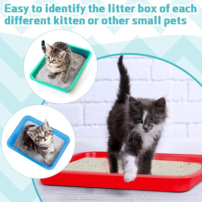 Tessco for you 3 Pcs Kitten Litter Box Shallow Low Entry Open Cat Litter Box Waterproof Plastic Small Rabbit Pan Tray Travel Toilet for Senior Cat Kitten Training(Fresh Color,15.1 x 12 x 1.4 Inch)
