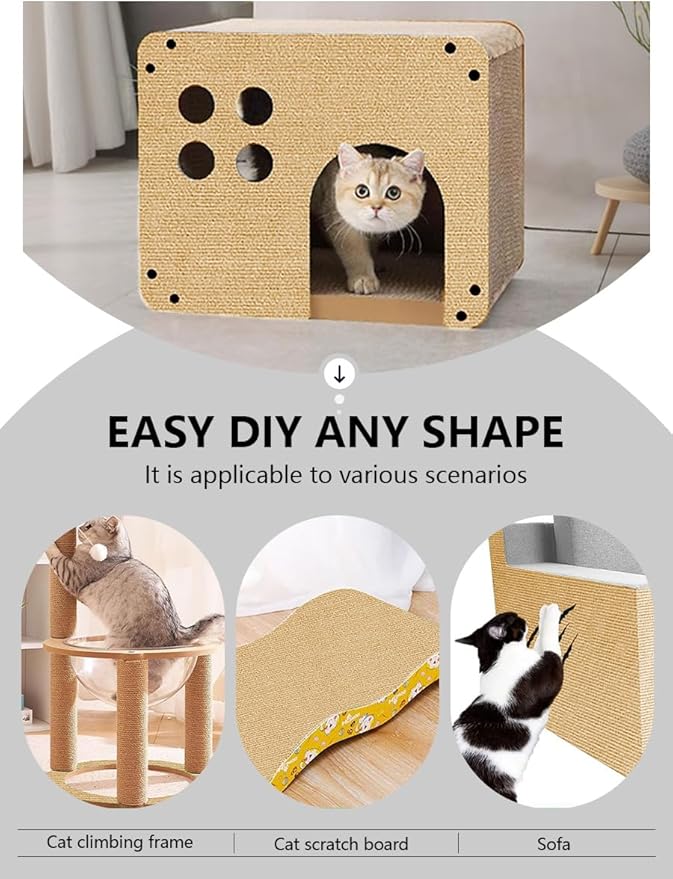 Cat Wall Scratcher Mat, Anti Cats Scratch Furniture Couch Carpet Corner Protector for Indoor, Trimmable Cat Scratching Pad Board Sofa Replacement Deterrent from Cats Claws (Khaki, 78.7x15.8In)